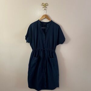 COS Navy Blue Button Front Shirt‎ Dress 100% Cotton Size XS